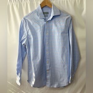 Men’s Michael Kors Blue Plaid Button Down Shirt Size L Slim Fit